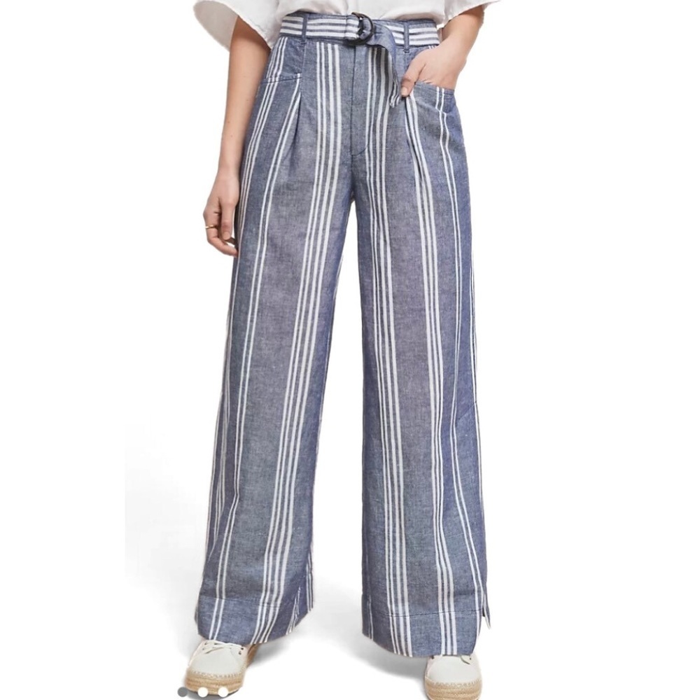 Anthropologie Blue and White Striped Wide Leg Pants